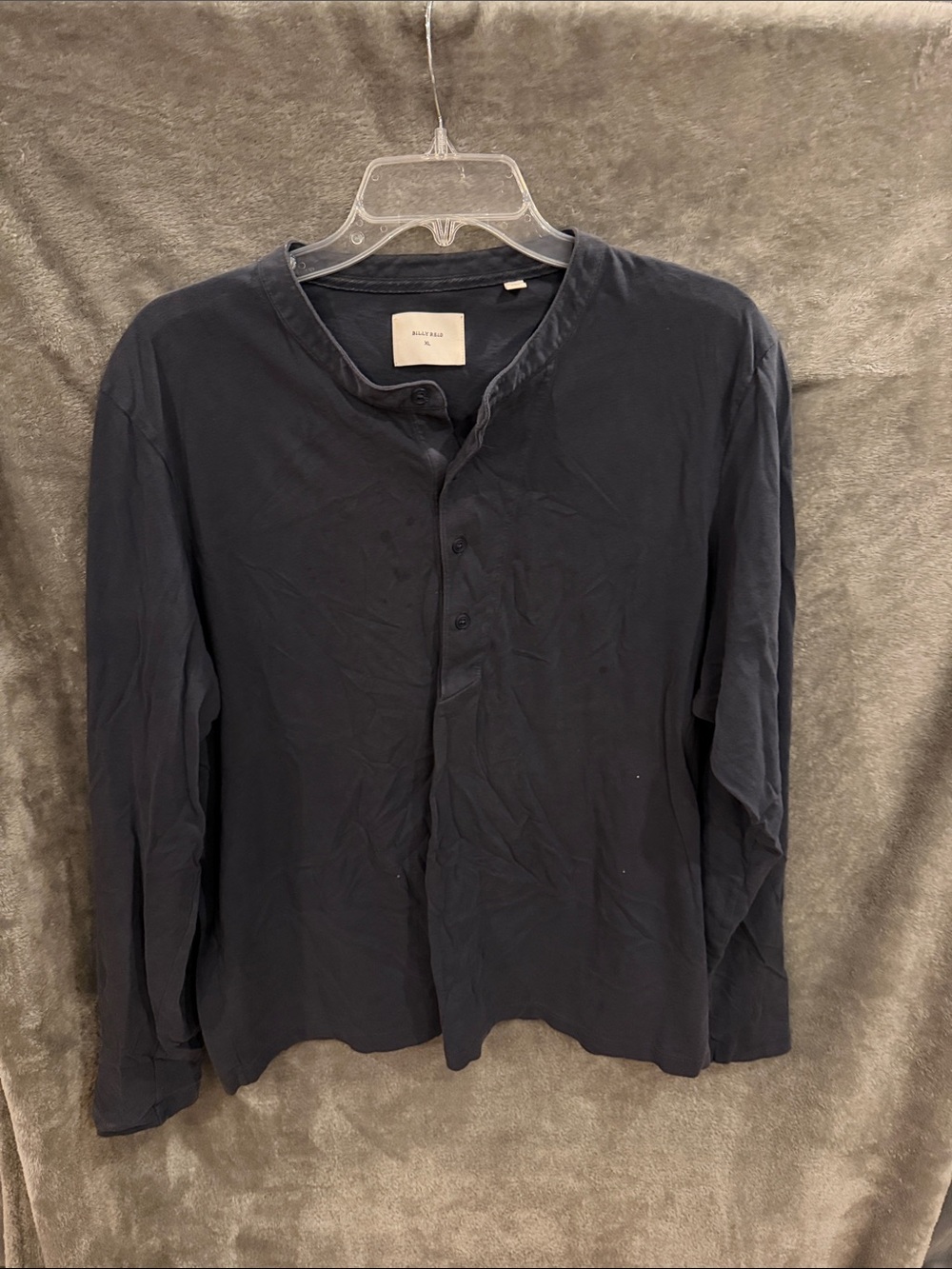 Billy Reid Dark Charcoal Long-Sleeve Henley Shirt